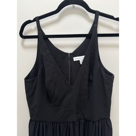 Dress The Population Alicia Mixed Media MIDI Black Dress Size Large LBD - Picture 2 of 9